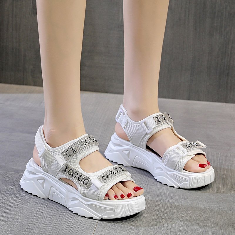 Women's Velcro Non-slip White Shoes Sandals Summer New Sports Fairy Style Flat-Bottomed Fashion Beach Shoes Muffin Thick-Bottom Increased