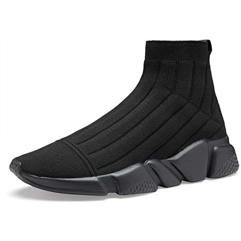Men's Soft Walking Shoes Mens Slip-on Sneakers Breathable Lightweight Athletic Running Shoes High Top All Black