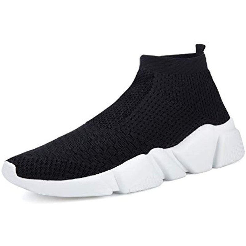 Men's Soft Running Shoes Breathable Knit Slip On Sneakers Lightweight Athletic Shoes Heightening Casual Sports Shoes Black